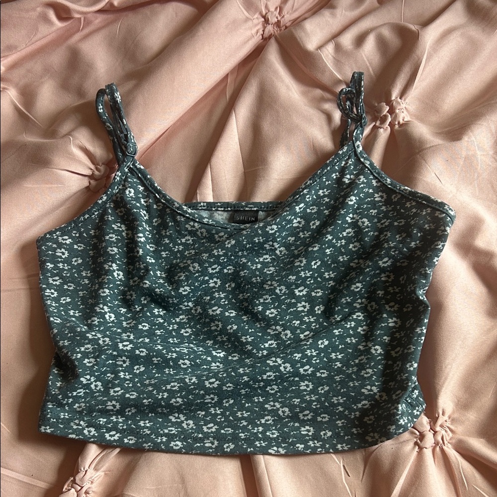SHEIN Teal Floral Crop Top